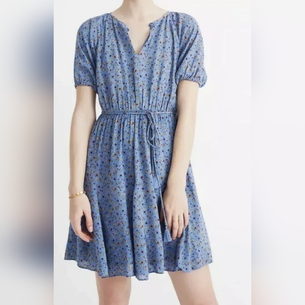 Madewell Button Dress PANSY FLORAL blue viscose Caliso Floral Size 6 $128 - Picture 2 of 16